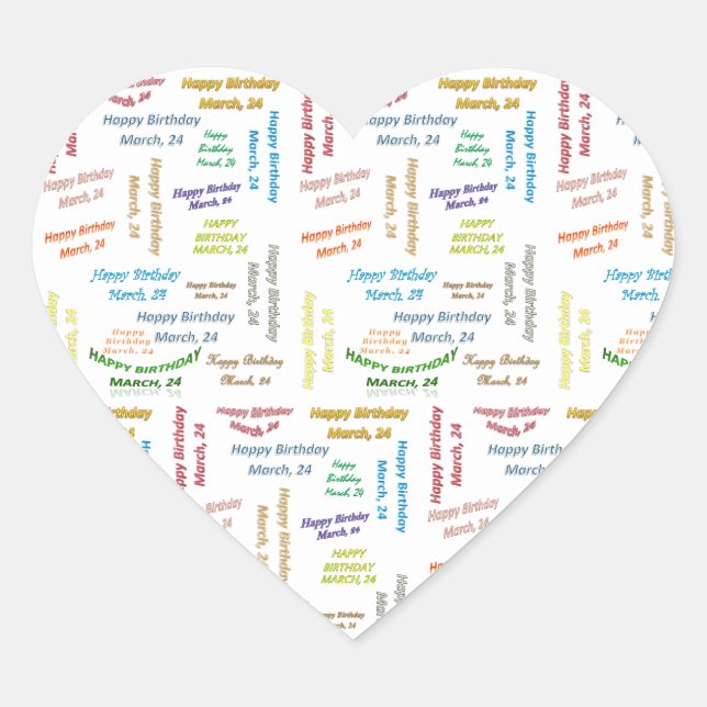 März, 24 Geburtstagsaufkleber Herz-Aufkleber (Vorderseite)