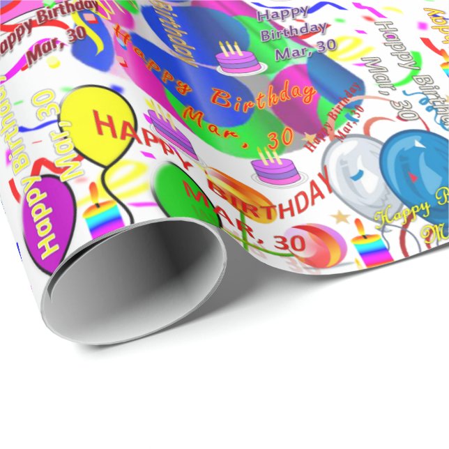 März, 30 Geburtstag Geschenkpapier (Rolleneckpunkt)