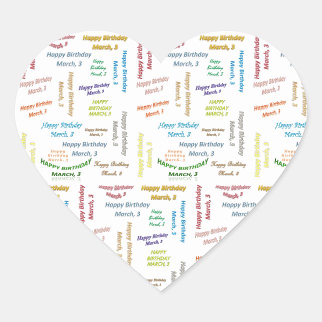 März, 3 Geburtstagsaufkleber Herz-Aufkleber (Vorderseite)