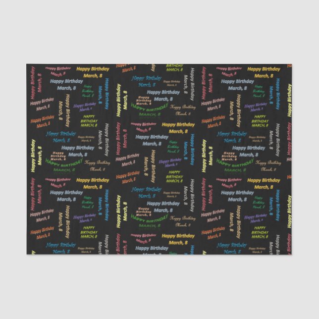März, 8 Geburtstagsgetuchpapier Seidenpapier (Vorderseite)
