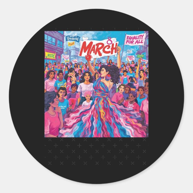 März 8 - Protest T-Shirt für die Gleichstellung vo Runder Aufkleber (Vorderseite)