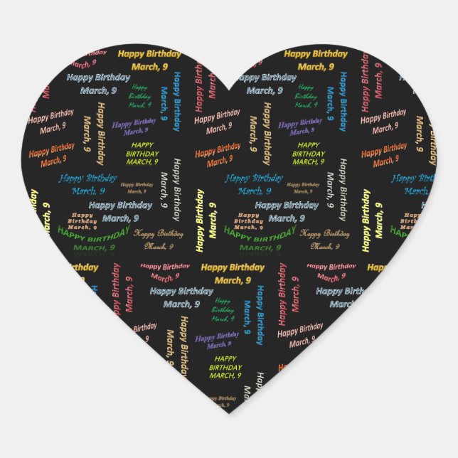 März, 9 Geburtstagsaufkleber Herz-Aufkleber (Vorderseite)