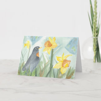 März; Amerikanischer Rotkehlchen & Daffodil; Grußk Karte