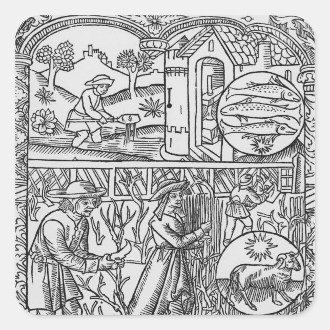 März, Angeln und Beschneiden, Fischgerichte Quadratischer Aufkleber (Vorderseite)