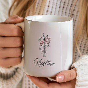 März Birth Blume & Eleganter Skriptname Kaffeetasse