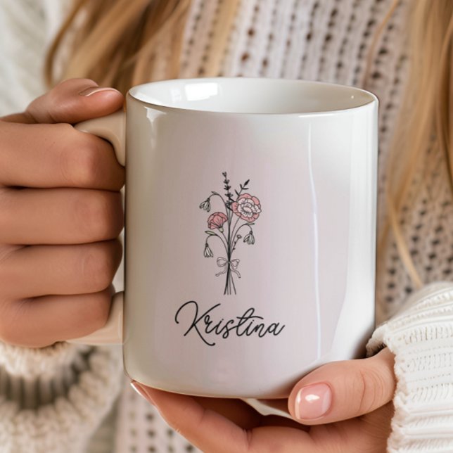 März Birth Blume & Eleganter Skriptname Kaffeetasse (Von Creator hochgeladen)