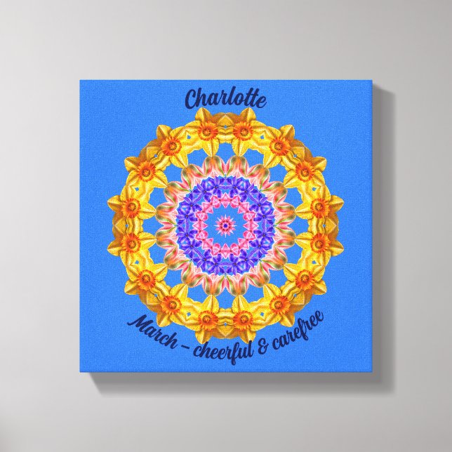 März Birth Blume Personalisiert Mandala Zen Art Leinwanddruck (Vorderseite)