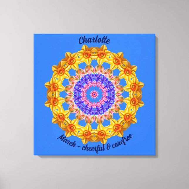 März Birth Blume Personalisiert Mandala Zen Art Leinwanddruck (Vorderseite)