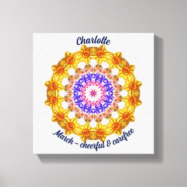 März Birth Blume Personalisiert Mandala Zen Art Leinwanddruck (Vorderseite)