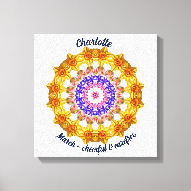 März Birth Blume Personalisiert Mandala Zen Art Leinwanddruck (Vorderseite)