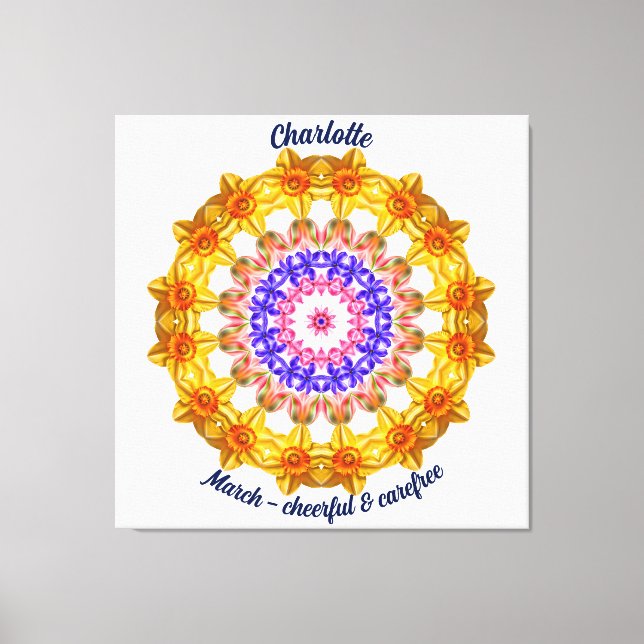 März Birth Blume Personalisiert Mandala Zen Art Leinwanddruck (Vorderseite)