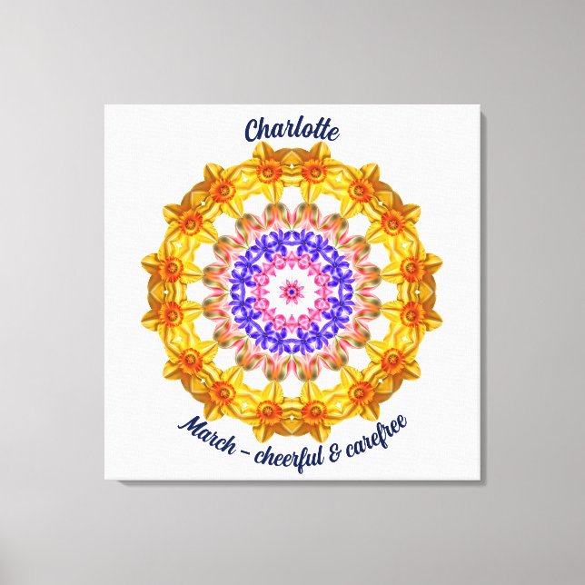 März Birth Blume Personalisiert Mandala Zen Art Leinwanddruck (Vorderseite)