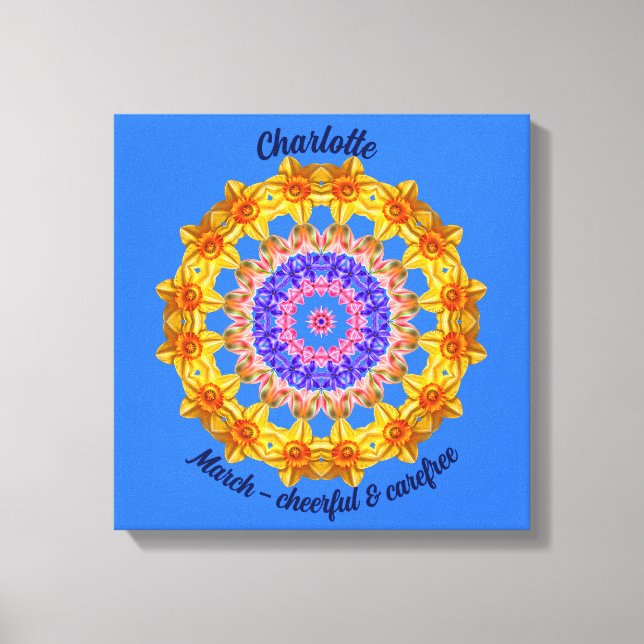 März Birth Blume Personalisiert Mandala Zen Art Leinwanddruck (Vorderseite)