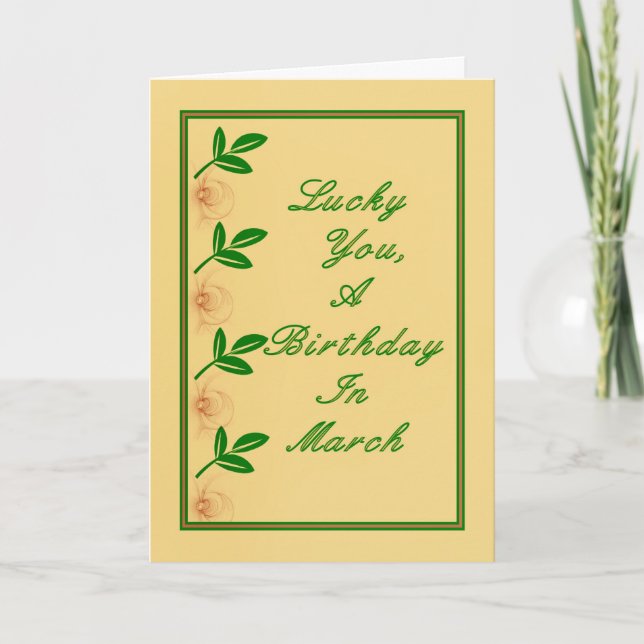 März Birthday Green & Gold Card Karte (Vorderseite)