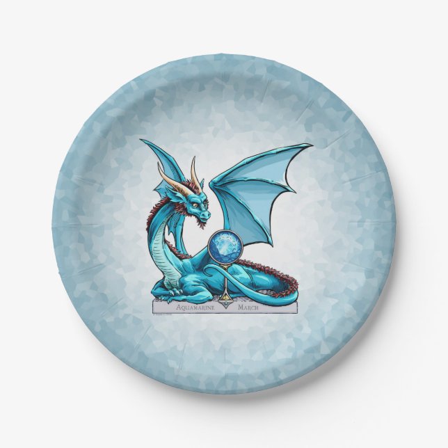 März Birthstone Drache: Aquamarine Pappteller (Vorderseite)