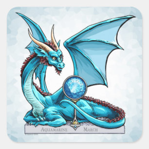 März Birthstone Drache: Aquamarine Quadratischer Aufkleber