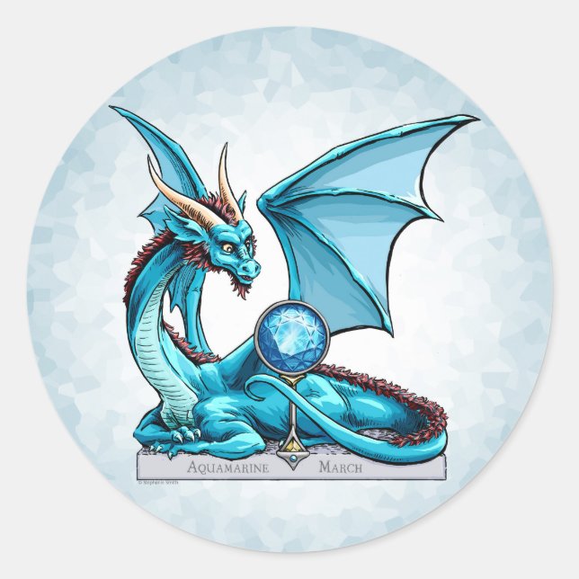 März Birthstone Drache: Aquamarine Runder Aufkleber (Vorderseite)