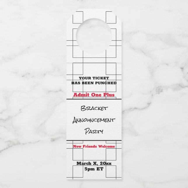 März Bracket Basketball Ankündigung Party Flaschenanhänger (Vorderseite)