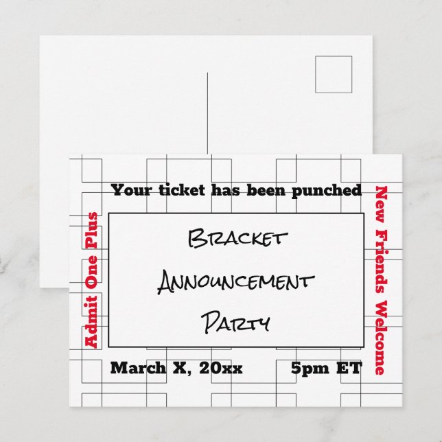 März Bracket Basketball Ankündigung Party Postkarte (Vorne/Hinten)