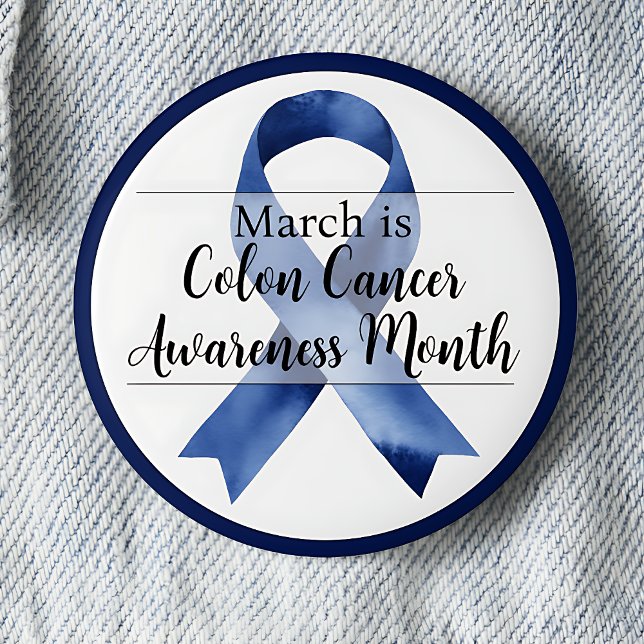 März Colon Cancer Awareness Montag Button (March is Colon Cancer Awareness Month.  Blue awareness ribbon.)