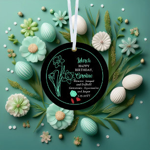 März Daffodil   Aquamarine Birthday Keepake Ornament Aus Metall