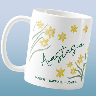 März-Geburtsblume mit individuellem Namen Narzisse Kaffeetasse