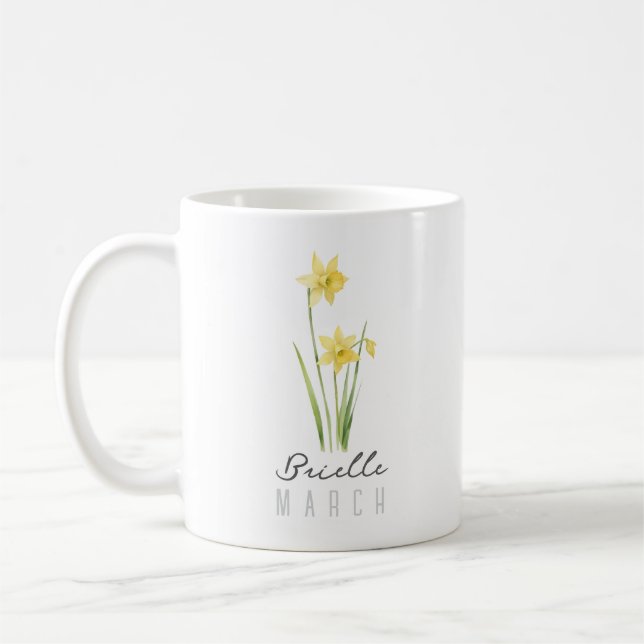 März Geburtsmonat Blume mit/Name - Affodin Kaffeetasse (Links)