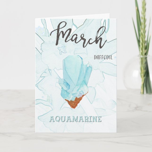 März Geburtstag: Aquamarine Birthstone und Blume Karte (Vorderseite)