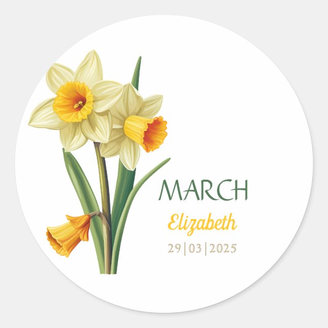 März Geburtstag Daffodil Birth Blume Personalisier Runder Aufkleber (Vorderseite)