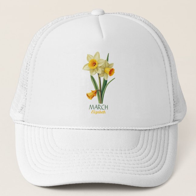 März Geburtstag Daffodil Birth Blume Personalisier Truckerkappe (Vorderseite)