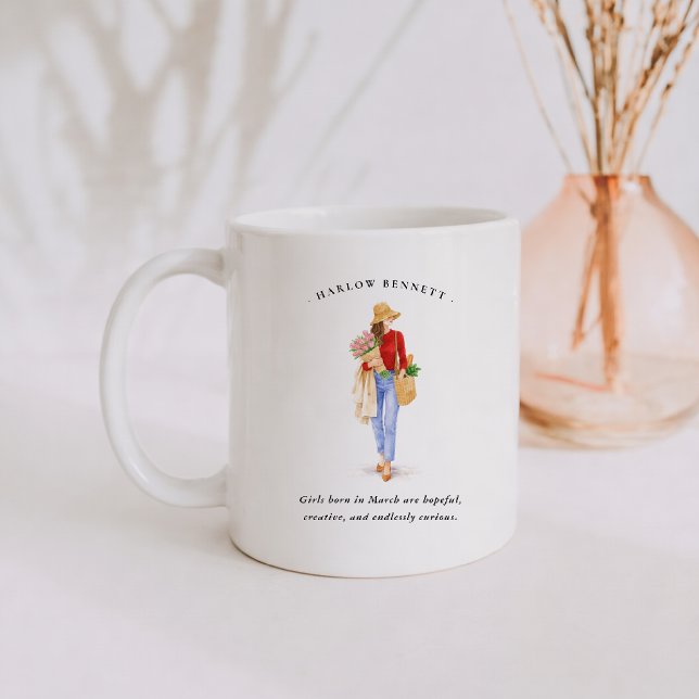 März Geburtstagsmonat Mädchen | Monogramm  Kaffeetasse (Von Creator hochgeladen)