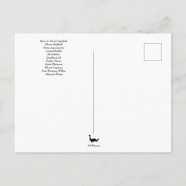 März Geburtstagssymbole Postkarte (Rückseite)