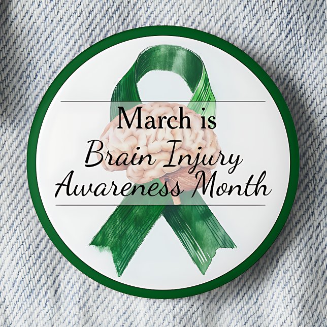 März-Hirnverletzung Monat Button (March is Brain Injury Awareness Month pinback button.)