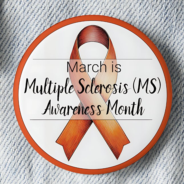 März Multiple Sklerose Button (March is Multiple Sclerosis (MS) Awareness Month.  Orange awareness ribbon.)