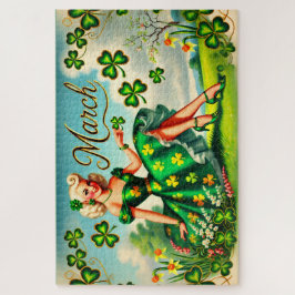 März Retro Button-Up Girl St. Patrick's Day Puzzle