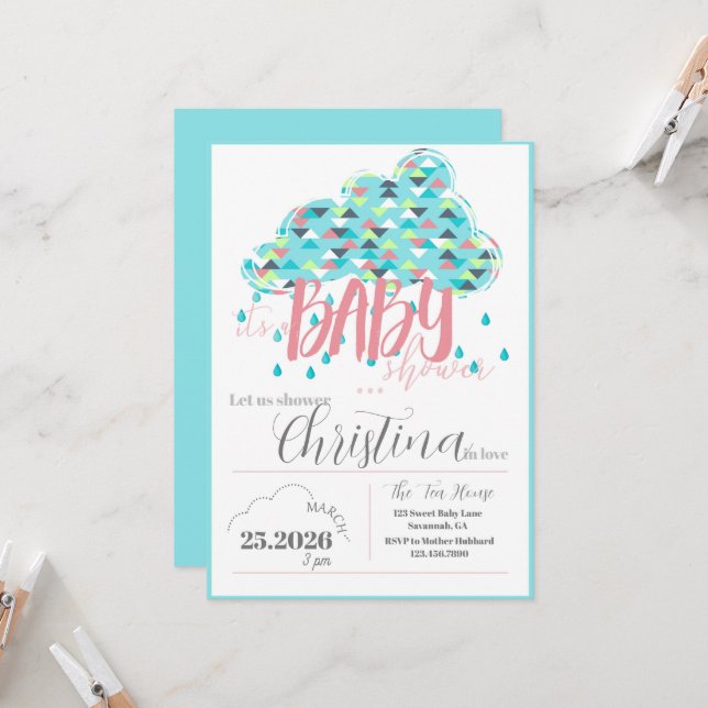 März Sprinkle Dusche Mama-to-be Babydusche Einladung (Vorderseite/Rückseite Beispiel)