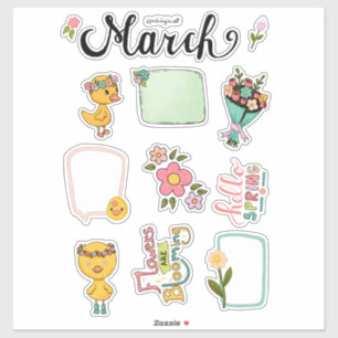 März-Stickerblatt – Frühlings Erwachen Aufkleber
