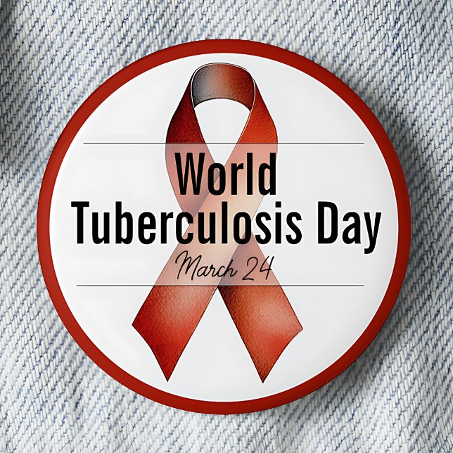 März World Tuberculosis Day Awareness Ribbon Button (March 24. World Tuberculosis Day.)