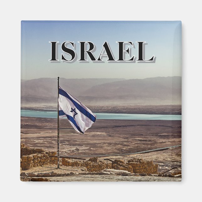 Masada-Blick mit israelischer Flagge Magnet (Vorne)