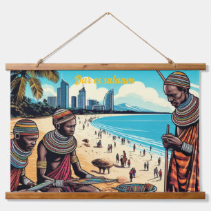 Masai Trades men Tapestry Wandteppich Mit Holzrahmen