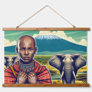 MASAI WALL HANGING TAPESTRY WANDTEPPICH MIT HOLZRAHMEN