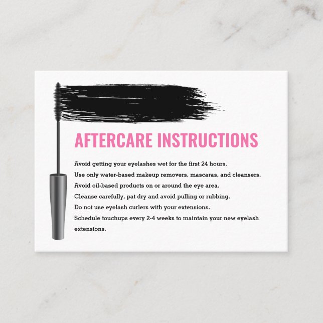 Mascara Eyelash Brow Bar Aftercare Instruktionen Visitenkarte (Vorderseite)