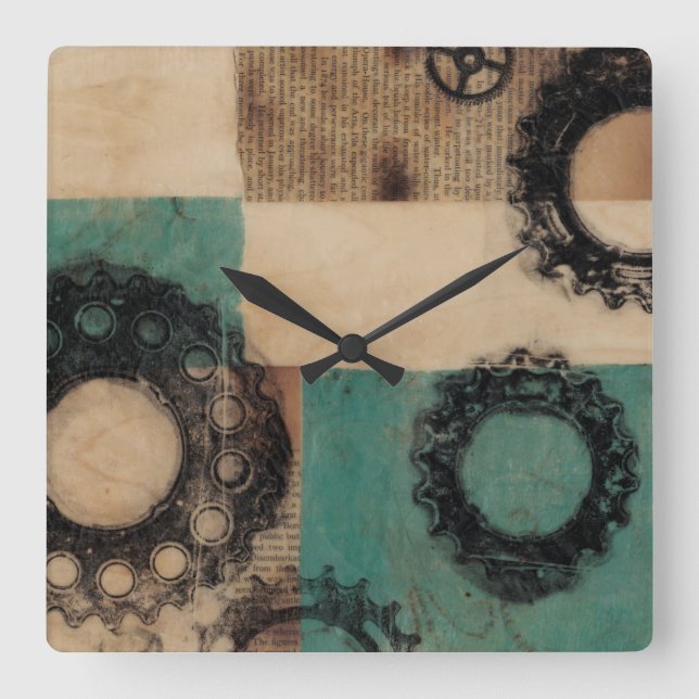 Maschinen II Quadratische Wanduhr (Vorderseite)