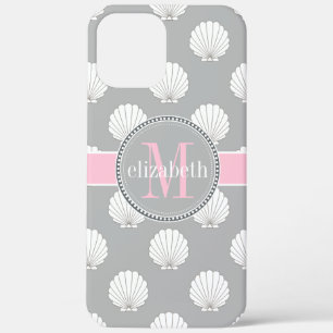 Maschinenhälftenseashells-Monogramm lt-Gray   rosa Case-Mate iPhone Hülle