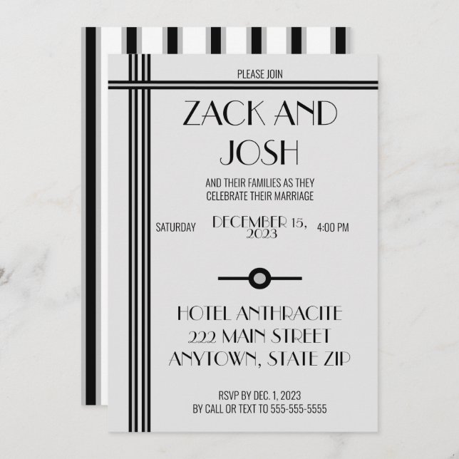 Masculine Black and Gray Hochzeit Einladung (Vorne/Hinten)