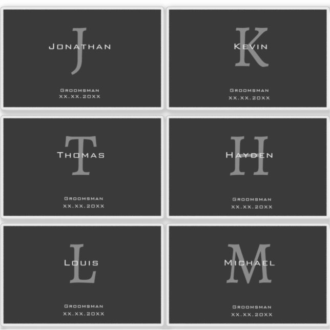 Masculine Black and White  Initial + Name Monogram Aufkleber (Vorderseite)