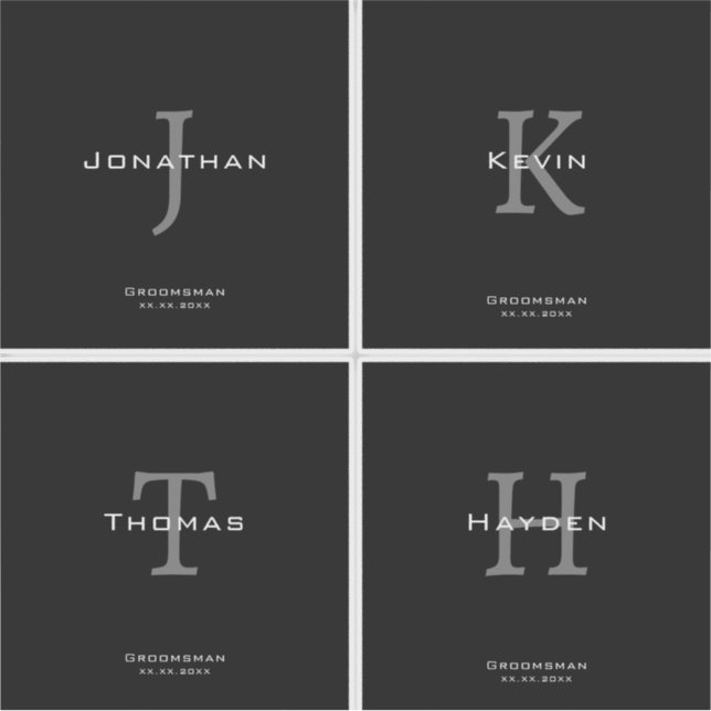 Masculine Black and White  Initial + Name Monogram Aufkleber (Vorderseite)