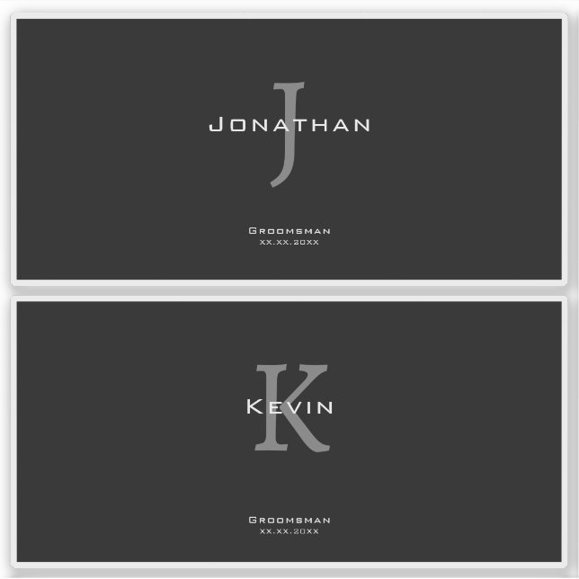 Masculine Black and White  Initial + Name Monogram Aufkleber (Vorderseite)
