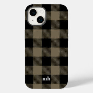 Masculine Black Brown Buffalo Kariert Name Initial Case-Mate iPhone 14 Hülle