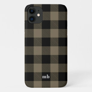 Masculine Black Brown Buffalo Kariert Name Initial Case-Mate iPhone Hülle